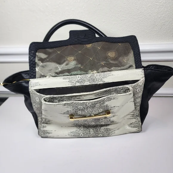 Vince Camuto Julia Satchel White And Black Bag - Picture 2 of 16